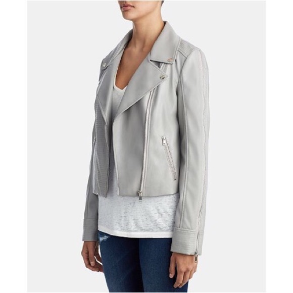 💕TRUE RELIGION GRAY MOTTO FAUX LEATHER JACKET ZIP UP - Picture 2 of 4